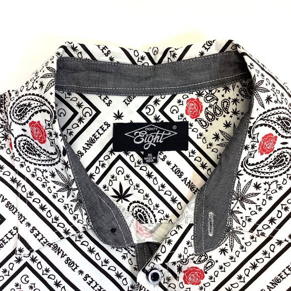 Eighty Eight Mens Sz XL Marijuana Cannabis Collared Shirt White Short Sleeve - Picture 3 of 10